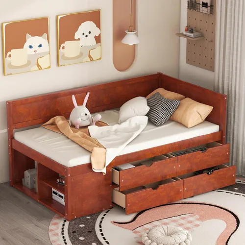 Miniatura 17 de Harper & Bright Designs Cama Capitán Tamaño Individual con Estanterías Integradas/3 Cajones de Almacenamiento/Cama Nido, Marco de Cama Diván