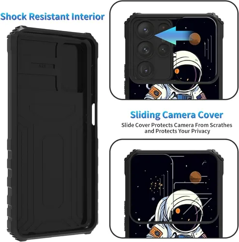 Miniatura 441 de Funda para Samsung Galaxy S22 Ultra 5G, Galaxy S22 Ultra con cubierta de cámara deslizante, funda resistente de doble capa con función atril Black