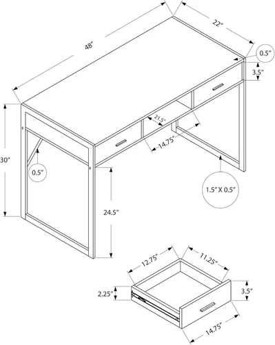 Miniatura 3 de Monarch Specialties Mesa contemporánea para laptop con cajones y estante para el hogar y la oficina, patas de metal, 48 pulgadas de largo, capuchino
