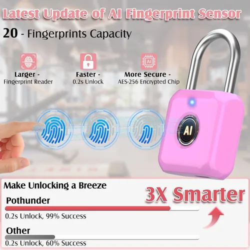 Miniatura 3 de Pothunder Candado de huellas dactilares, cerradura de casillero, cerradura de combinación, cerradura de huellas dactilares con desbloqueo por APP