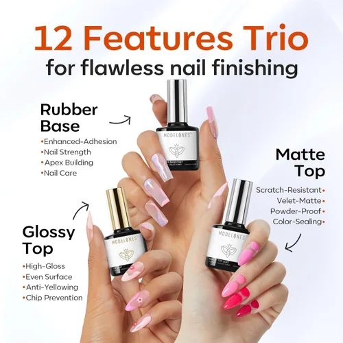 Miniatura 6 de modelones Juego de Base y Capa Superior para Esmalte de Uñas en Gel, 3 Piezas Base de Goma y Capa Superior de Gel Transparente Brillante y Mate a