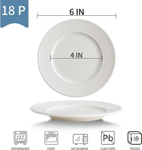 Miniatura 3 de 18 platos de postre de porcelana de 6 pulgadas, platos de cena pequeños para aperitivos, juegos de vajilla redondos, resistentes a los arañazos