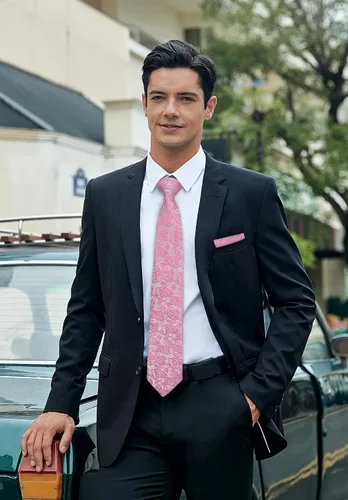 Miniatura 100 de HISDERN Corbatas para hombre, corbata de cachemira y bolsillo cuadrado tejido clásico floral para hombre, corbata de fiesta de boda