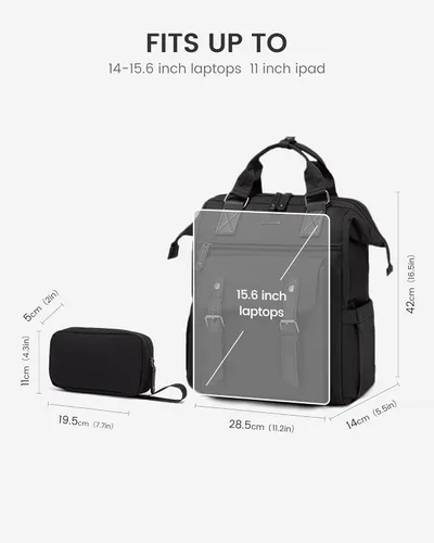 Miniatura 7 de LOVEVOOK - Mochila para laptop de mujer, mochila para profesores y enfermeras, bolsa de trabajo y viaje, mochilas para computadora, Negro-negro