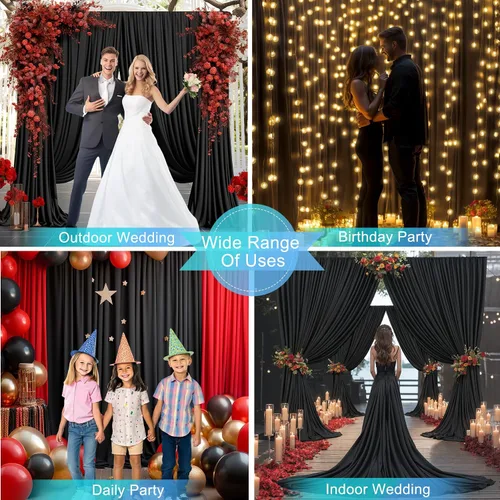 Miniatura 4 de Cortinas de fondo negras de 10 x 12 pies para fiestas, fiestas de cumpleaños, sin arrugas, cortinas de telón de fondo de tela para decoración