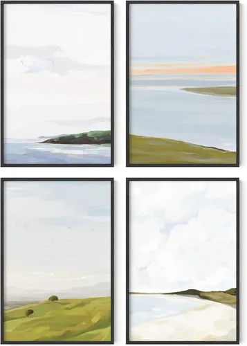 Miniatura 33 de HAUS AND HUES Arte de pared de montaña – Juego de 4 decoración de paisaje moderno de mediados de siglo, naturaleza y arte moderno Marco beige de 8