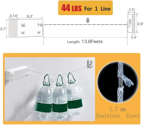 Miniatura 5 de BESy Funda retráctil ABS + secadora de aluminio con cuerda doble de acero inoxidable ajustable, estilo hotel, resistente, método de montaje