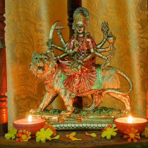 Miniatura 3 de BangBangDa Estatua de ídolo de Durga de la diosa hindú, figura de Durga en tigre, India, Murti, hogar, templo mandir, altar puja, artículo