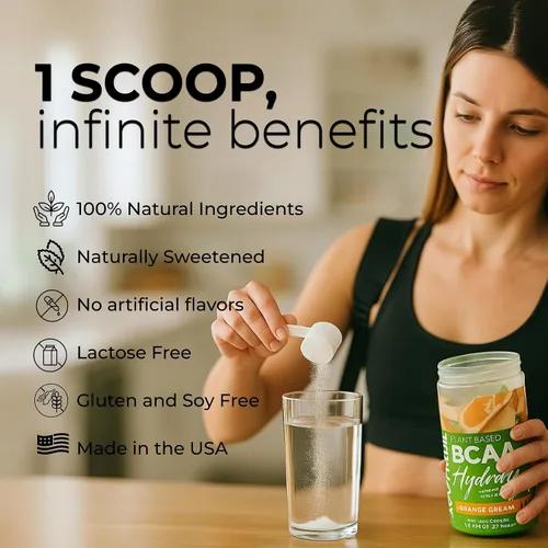 Miniatura 3 de About Time BCAA - Polvo de hidratación con L-glutamina y electrolitos, sin OMG, sin gluten, fruta de monje, agua de coco, 20 porciones