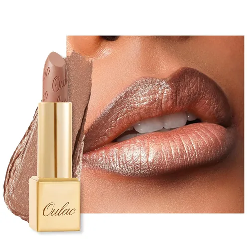 Miniatura 40 de Oulac Lápiz labial rojo, regalos de Navidad para mujeres, fórmula hidratante ligera con brillo 3D metálico, color de labios de alto impacto, Bomba