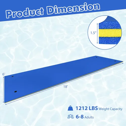 Miniatura 6 de GYMAX Almohadilla flotante de agua, esterilla de espuma de agua de 9 pies / 18 pies x 6 pies con almohada rodante, isla flotante de 3 capas para Azul