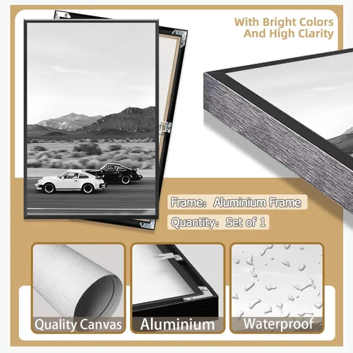 Miniatura 2 de Cartel Retro en Blanco y Negro de Coche Superdeportivo en Lienzo Arte de Pared de Lujo para Amantes de Autos Puesta de Sol Paisaje de Montaña