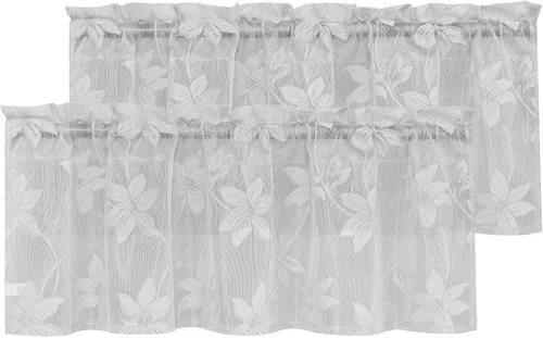 Miniatura 33 de DWCN Paquete de 2 cenefas de encaje floral para cocina, 52 x 18 pulgadas, con bolsillo para barra, cortina de gasa para ventana pequeña, cocina
