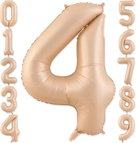 Miniatura 12 de Globos con el número 2, 2 globos, 2 globos de número 40 pulgadas, globos grandes de aluminio beige grandes para fiestas de cumpleaños, bodas, Beige 2