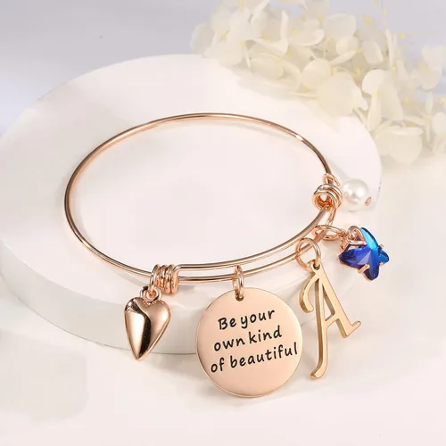 Miniatura 6 de Pulseras con dije de mariposa para mujer brazalete extensible con mensaje inspirador en inglés Be Your Own Kind of Beautiful joyería personalizada