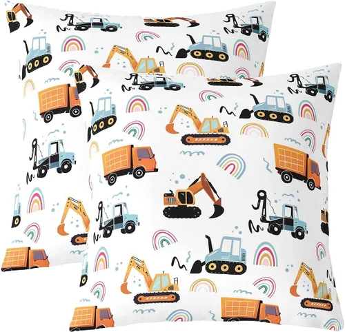 Miniatura 24 de Juego de 2 fundas de almohada de construcción de 16 x 16 pulgadas, fundas de almohada suaves para camiones, fundas de cojín para sala de estar