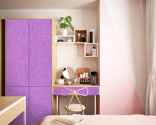 Miniatura 2 de Kitico Papel tapiz morado con purpurina para despegar y pegar, autoadhesivo, decorativo, decoración de bricolaje, 17.7 x 197 pulgadas Púrpura