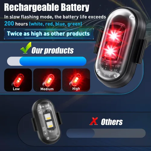 Miniatura 2 de 6 piezas de luces estroboscópicas LED inalámbricas con mando a distancia, 8 colores IP65 impermeables anticolisión, luz estroboscópica LED con carga
