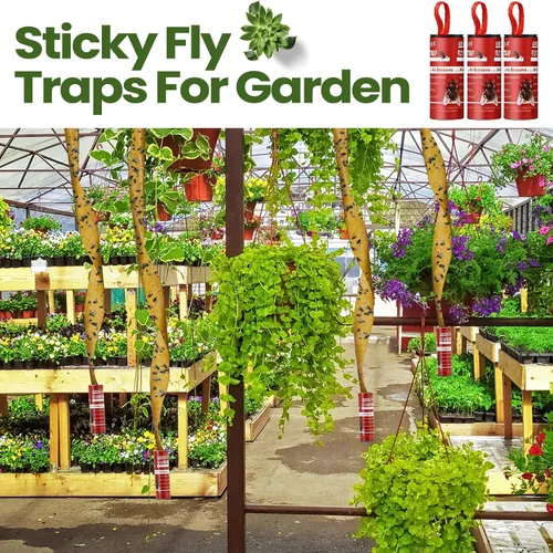 Miniatura 3 de Qualirey Paquete de 80 tiras adhesivas para moscas para interiores y exteriores, cinta adhesiva para colgar insectos voladores, trampas para Rojo