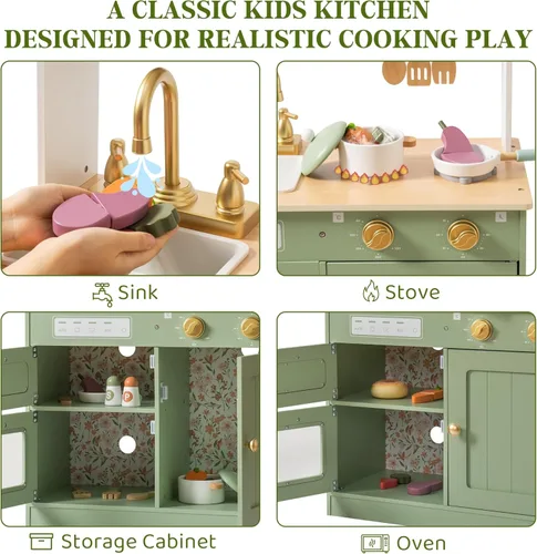 Miniatura 2 de ROBOTIME Juego de cocina para niños pequeños, juego de cocina de madera con juego de alimentos de corte, juguetes de cocina de regalo para niños