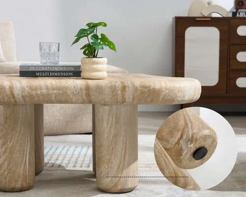 Miniatura 4 de Mesa de centro moderna de piedra para sala de estar, sofá de nube de mármol sintético, mesa central para apartamento/dormitorio/oficina (ónix miel)