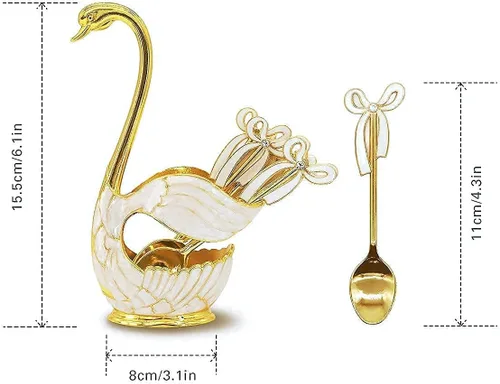 Miniatura 3 de Flylin Juego de cucharas de postre de café, soporte con base de cisne con 6 cucharas de helado, cucharaditas de café, postre y azúcar, cubiertos