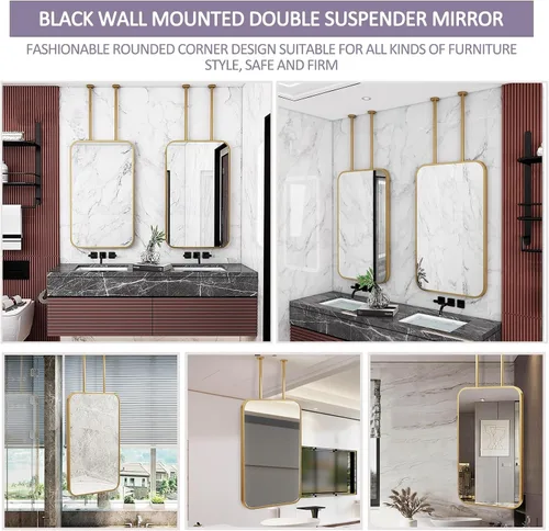 Miniatura 6 de Espejos de baño, espejo de barra colgante para montaje en techo, marco de metal dorado, espejo decorativo de pared para el hogar o hotel, vestidores