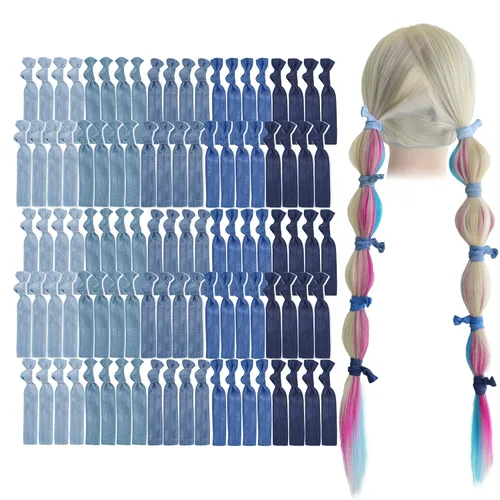 Miniatura 32 de MEEDEE Paquete de 100 lazos para el cabello, color negro, sin pliegues, nudos suaves para mujeres, sin daño, adecuado para colas de caballo, yoga