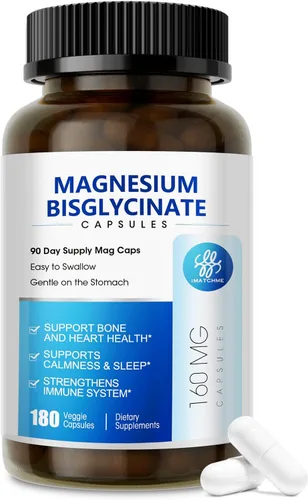 iMATCHME Bisglicinato de magnesio 100%, suplemento de magnesio que ayuda al sueño y la calma, saludable para el corazón, músculos y huesos, máxima