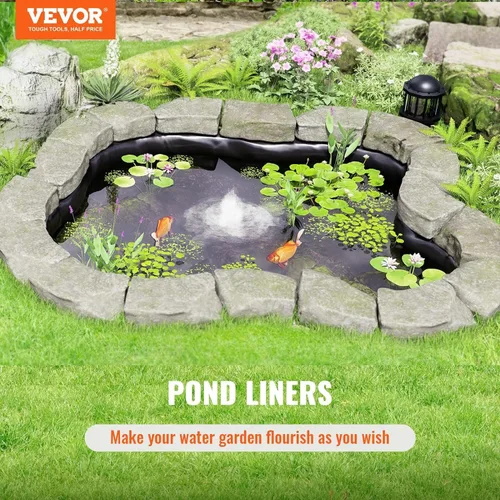 Miniatura 2 de VEVOR Revestimiento de estanque de 10 x 15 pies, grosor de 45 mil, material EPDM flexible y duradero, capa inferior de fácil corte para peces o koi