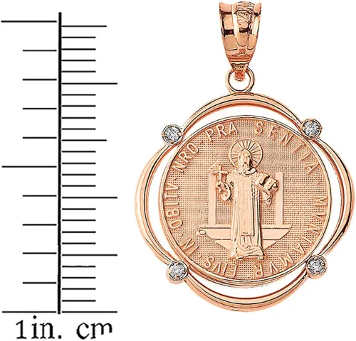 Miniatura 2 de Medalla de San Benito de San Benito de oro rosa de 14 quilates con marco redondo de diamantes