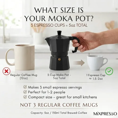 Miniatura 2 de Mixpresso Cafetera Moka Cubana Negra de 3 Tazas, Cafetera Moka para Gas, Estufa Eléctrica, Cafetera Italiana Clásica, Cafetera Espresso para Estufa