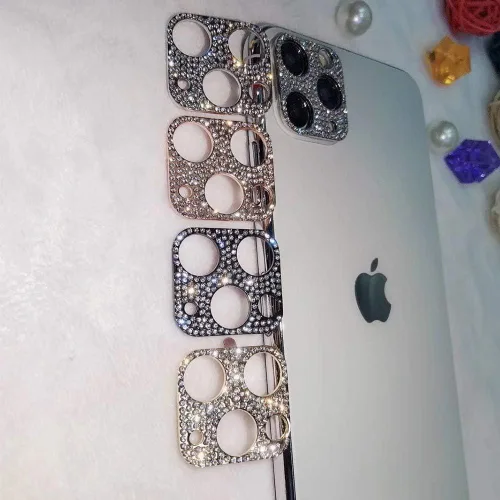 Miniatura 4 de Paquete de 2 protectores de lente de cámara con purpurina compatibles con iPhone 11 de metal con diamantes brillantes para lente de cámara (negro)
