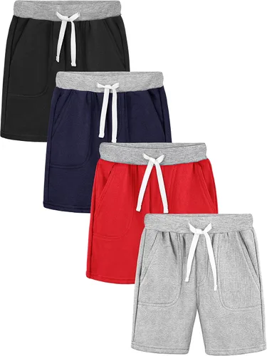 Resinta Paquete de 4 pantalones cortos de punto para bebés y niños pequeños, pantalones cortos deportivos con bolsillo