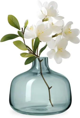 Torre & Tagus Belle - Jarrón de cristal de arte azul claro soplado a boca para flores - Florero único de 4 pulgadas de alto, florero de botella