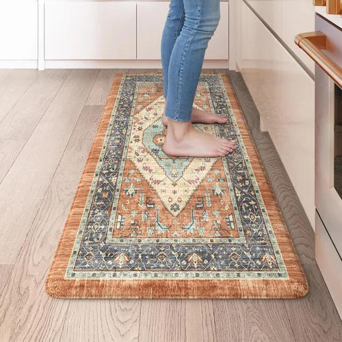 Miniatura 44 de KIMODE - Juego de 2 tapetes de cocina bohemios, antifatiga, antideslizantes, impermeables, ergonómicos, acolchados, cómodos, para lavandería, Caqui