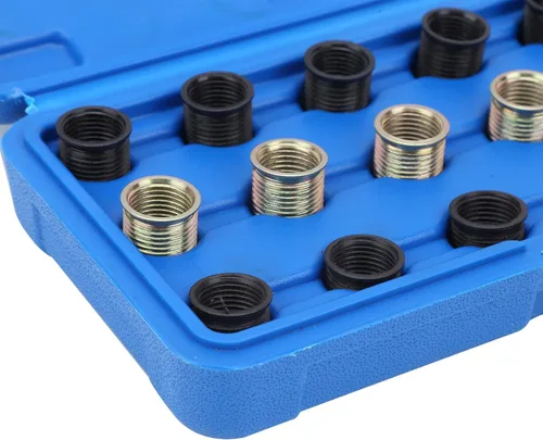 Miniatura 6 de Kit de reparación de roscas de bujía, herramienta de reparación de roscas de bujía M14x1.25, kit de reenhebrado portátil de acero al carbono