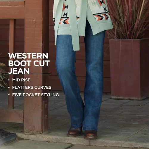 Miniatura 6 de Wrangler - Jeans para mujer estilo Western de tiro medio, elásticos y con corte bota