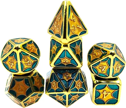 Miniatura 6 de Juego de dados de metal con escamas de dragón en color negro con caja de exhibición, perfecto para juegos, equilibrio adecuado y distribución