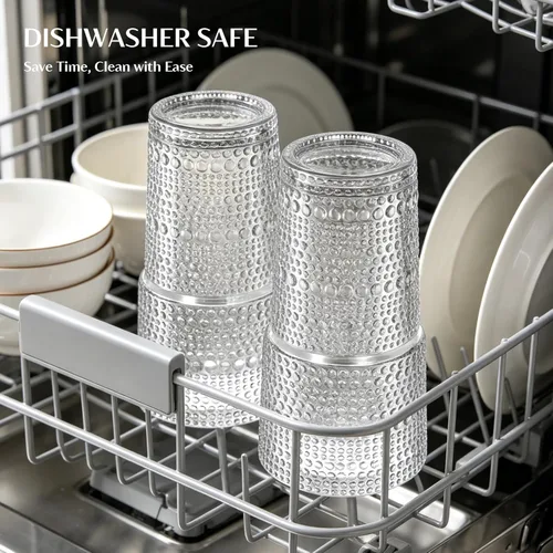Miniatura 6 de INSETLAN Vasos de vidrio de hobnail de 20 onzas con tapas y pajitas de vidrio, 2 piezas, vasos de vidrio de pared gruesa para café helado, batidos