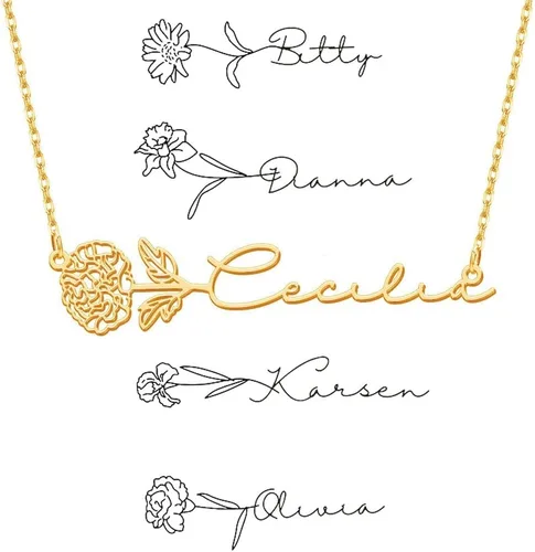 Miniatura 13 de TRANGEL Custom Birth Flower Name Necklace Personalized 18K Gold Plated Necklace Floral Pendant Jewelry Mothers Christmas Birthday Gift for Women