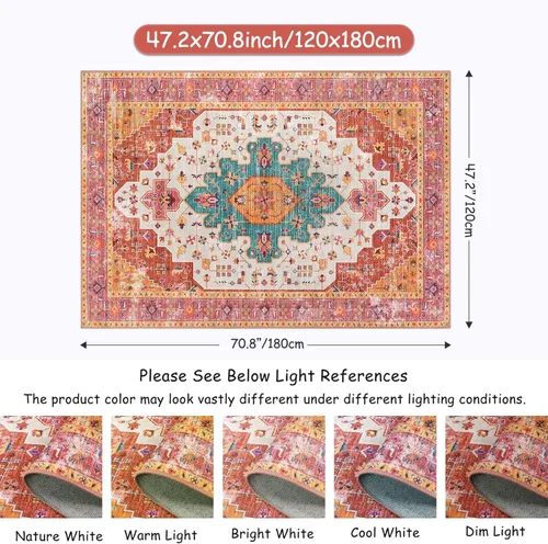 Miniatura 2 de Moynesa Alfombra de área ultra delgada lavable - Alfombras rosas de 4x6 pies para dormitorio de niñas, alfombra vintage para sala de estar
