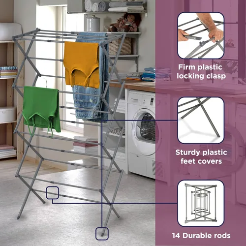 Miniatura 4 de BLACK+DECKER Escurridor de ropa plegable expandible de 4 niveles, altura telescópica, secadora de aire plegable que ahorra espacio para toallas