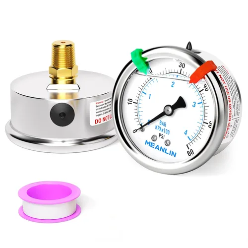 Miniatura 41 de MEANLIN MEASURE - Manómetro de vacío de presión -30inHG~0Psi, esfera con cara de 2.5 pulgadas, NPT de 1/4 de pulgada, manómetro de acero inoxidable