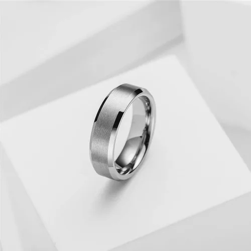 Miniatura 2 de King Will - Anillo básico unisex de carburo de tungsteno con acabado mate y pulido, para boda o compromiso, borde biselado, colores plateado, negro