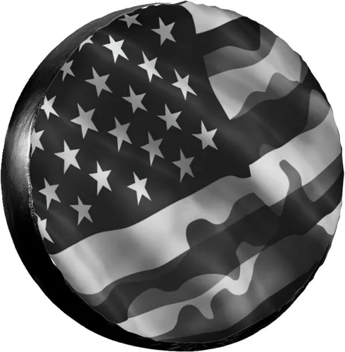 American Flag Black and White Spare Tire Cover Wheel Protectors Dust-Proof Wheel Tire Cover Fit Trailer, Rv, Sand Many Vehicle 14inch