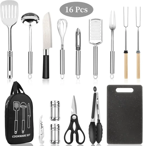 Miniatura 7 de Juego de utensilios de cocina para acampar, herramientas de parrilla de acero inoxidable, equipo y accesorios de utensilios de cocina para barbacoa