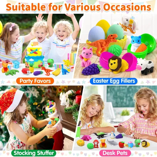 Miniatura 8 de Arscniek Paquete de 40 gomas de borrar 3D para rompecabezas de animales y alimentos para niños, gomas de borrar de lápiz mini desmontables