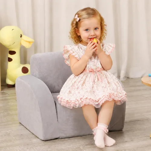Miniatura 2 de MOMCAYWEX Sofá para niños, sofá abierto 3 en 1, cómodo tumbona para niños, tela de terciopelo, gris