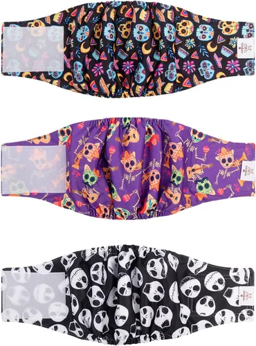 Miniatura 57 de CuteBone - Pañales lavables para perro macho, banda abdominal, paquete de 3 unidades, color negro, modelo DM54XS